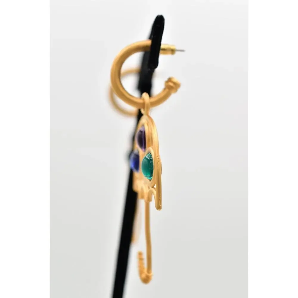 Vintage Cabochon Umbrella Dangle Earrings Brushed Gold Matte NOS 1980s BinBK